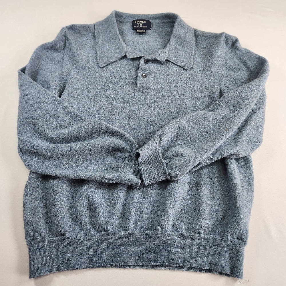 Brooks Brothers 346 Merino Wool Polo Shirt Men L Blue Vintage Fits Small
